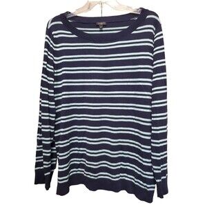 Talbots Woman Cotton Blend Blue Striped Boat Neck Long Sleeve Sweater Size 2X